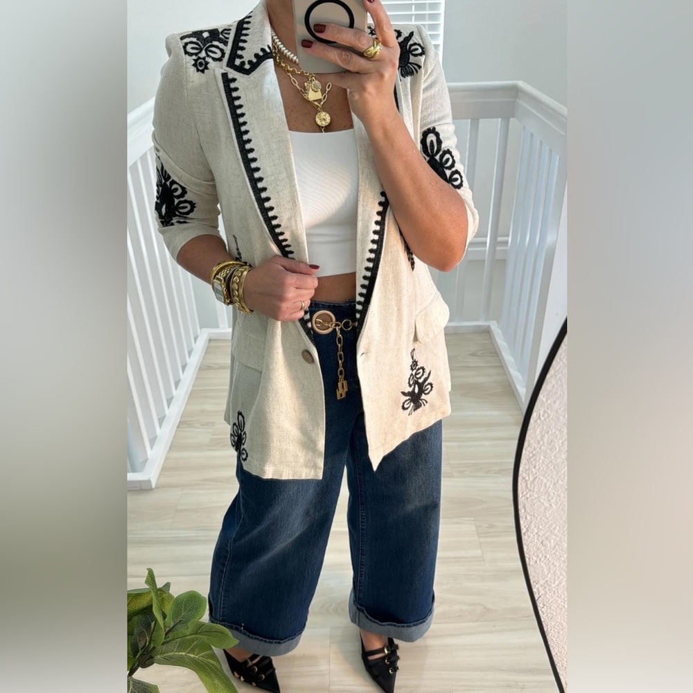 Embroidered Women's Blazer - Black and Brown - Picture 4 of 6